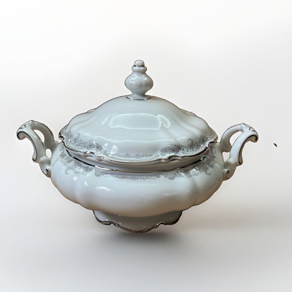 Hutschenreuther Soup Tureen w/Lid Germany Platinum Sylvia Lorelei Heidelberg